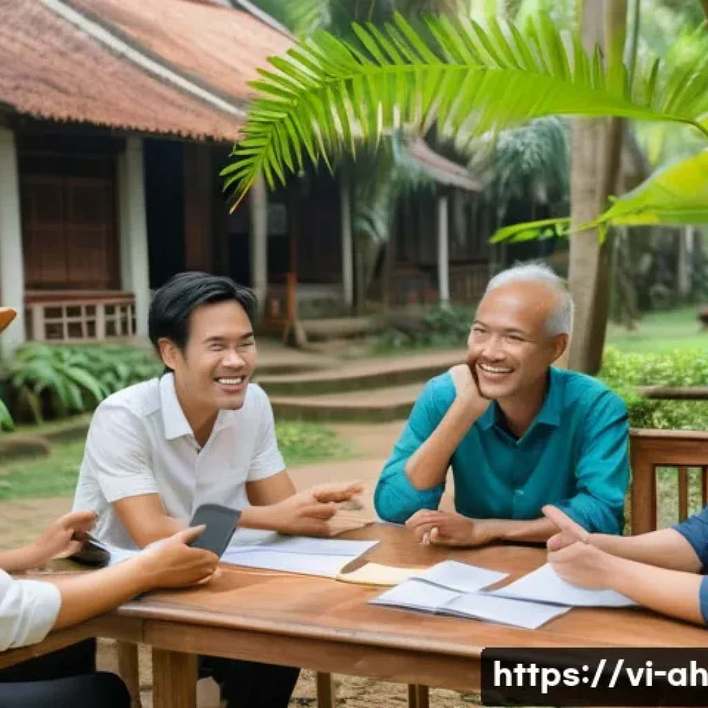 협동조합 운영을 위한 커뮤니케이션 전략 - A vibrant cooperative meeting in a Vietnamese rural community setting, featuring diverse adult membe...