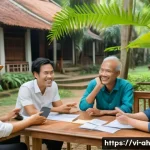 Home 18 협동조합 운영을 위한 커뮤니케이션 전략 - A vibrant cooperative meeting in a Vietnamese rural community setting, featuring diverse adult membe...