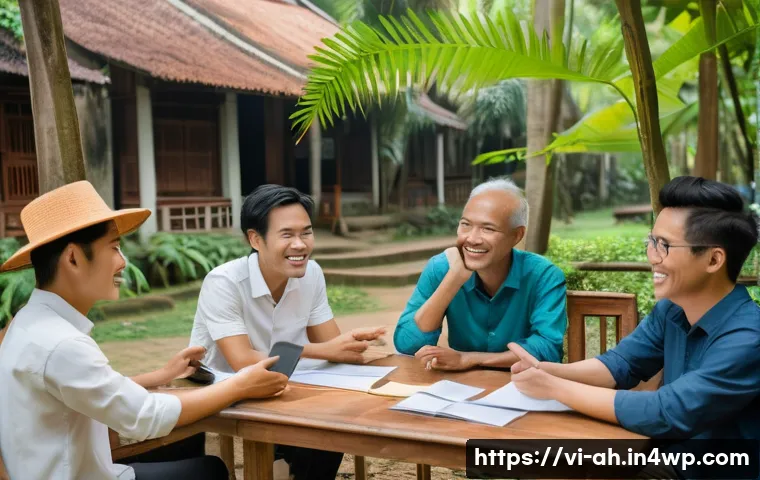 협동조합 운영을 위한 커뮤니케이션 전략 - A vibrant cooperative meeting in a Vietnamese rural community setting, featuring diverse adult membe...
