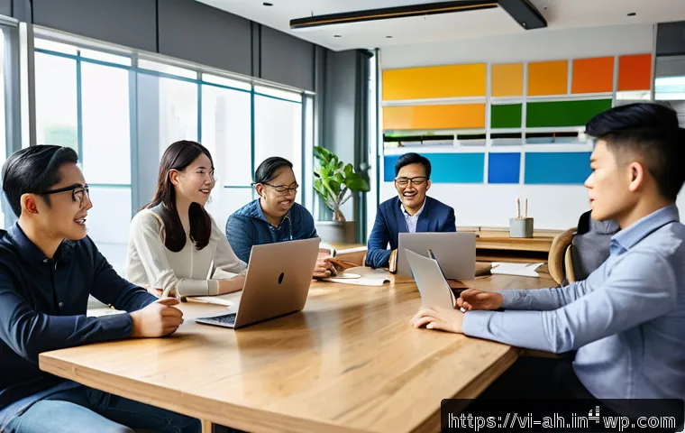 협동조합의 협업 문화 조성하기 - A vibrant Vietnamese cooperative team meeting in a modern office setting, diverse group of professio...